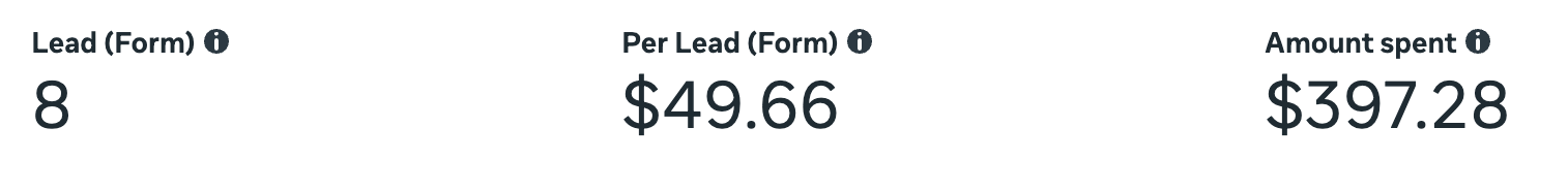 Meta ads results: 8 leads in the last 7 days